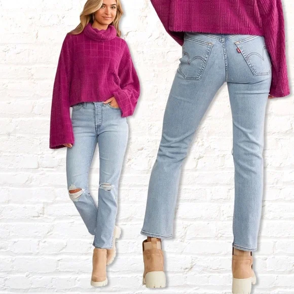 Levi’s Wedgie Straight Jeans Size 30 High Rise Button Fly Light Wash Denim - Picture 9 of 10